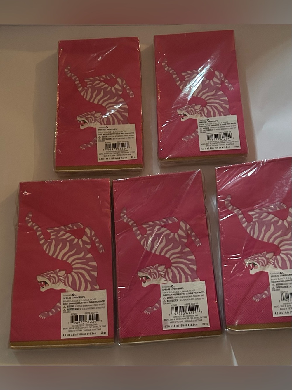 New 100 Pink Tiger Guest Napkins 4 5/8” x 7 13/16” made in Vietnam - Picture 4 of 13
